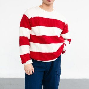Gucci Red & White Striped Crew Neck Sweater